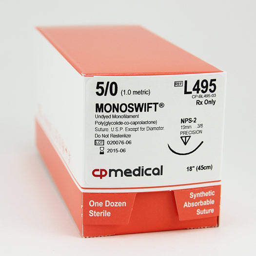 CP Medical L495 Monoswift, PGCL, Monofilament, 5-0, Absorbable Suture, NPS-2, Undyed, 18"