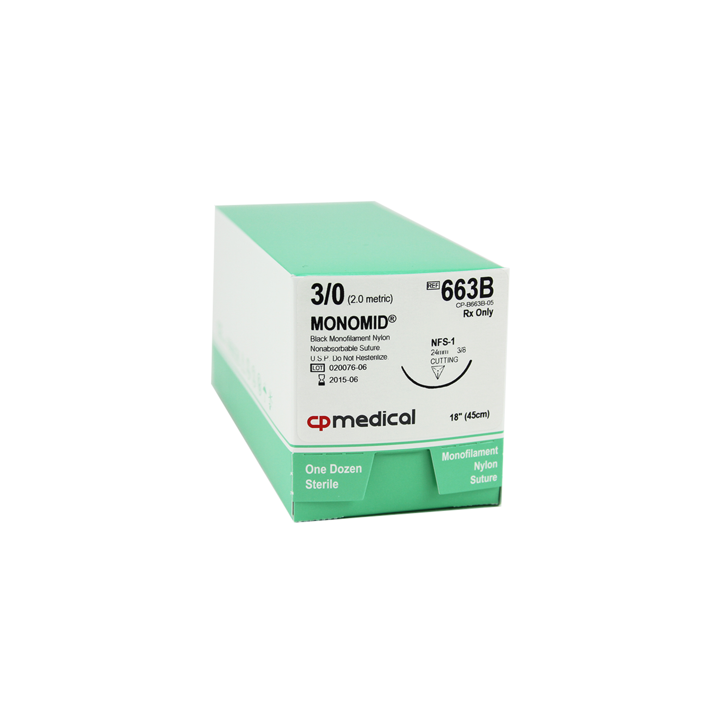 CP Medical Nylon, Monofilament, 3-0, Non-Absorbable Suture, FS-1, Black, 18”