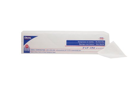 Dukal 2102 Non-Woven Gauze Sponges, 2" x 2", Non-Sterile, 4-Ply, 200/Bag