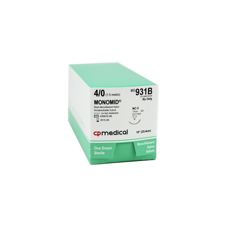 CP Medical Nylon, Monofilament, 4-0, Non-Absorbable Suture, C-3, Black, 10"