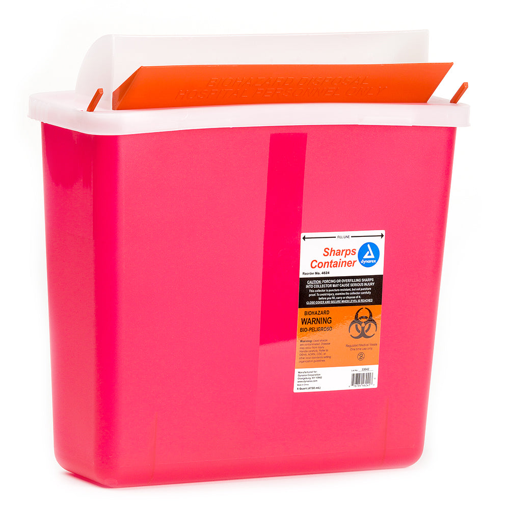 Dynarex 4624 Mailbox Sharps Container, Red, 5 Quart, 11.8"H x 10.7" W x x 4.6" D
