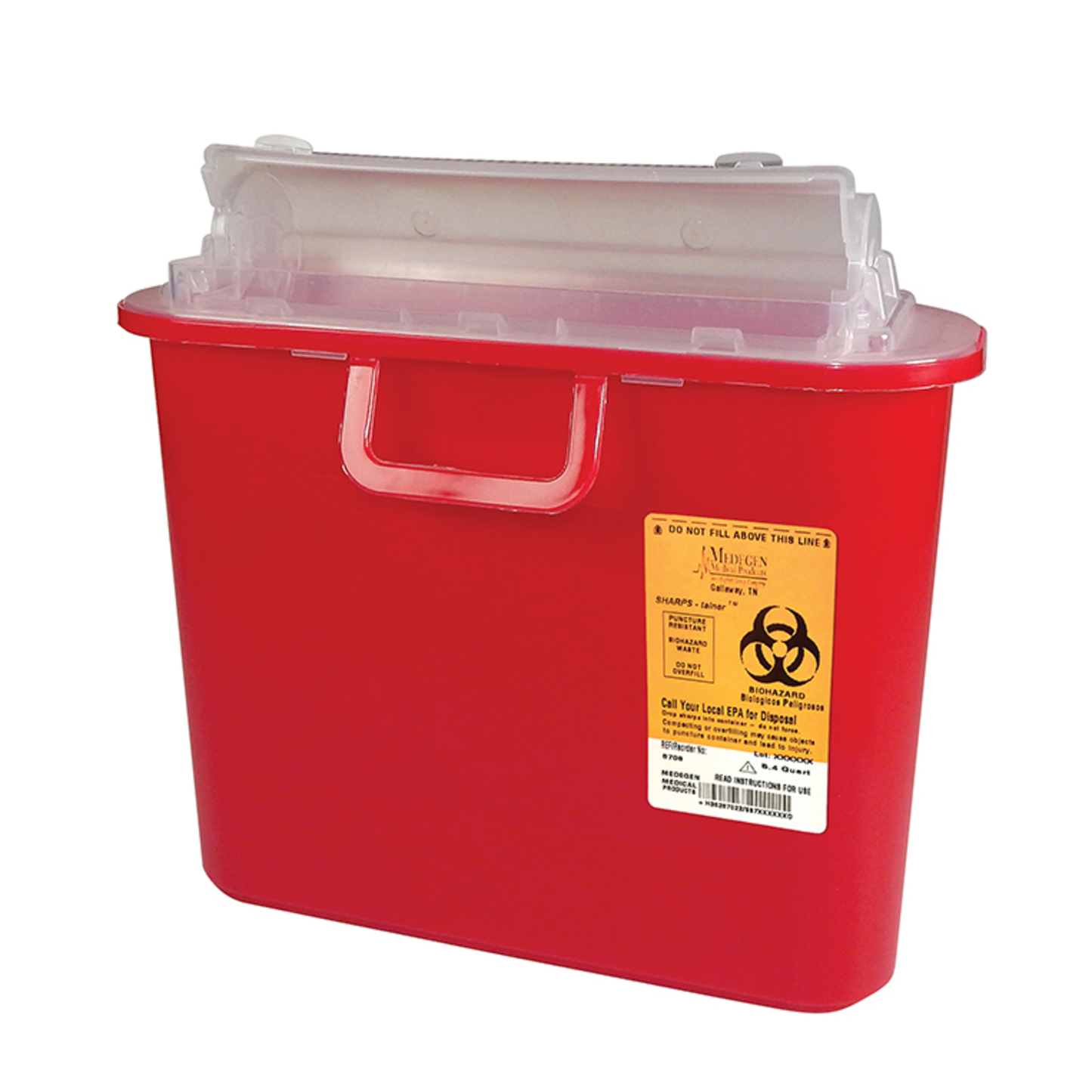 Medegen 8708 Mailbox Sharps Container, Red, 5.4 Quart, 10.5" H x 10.5" W x 3.5" D