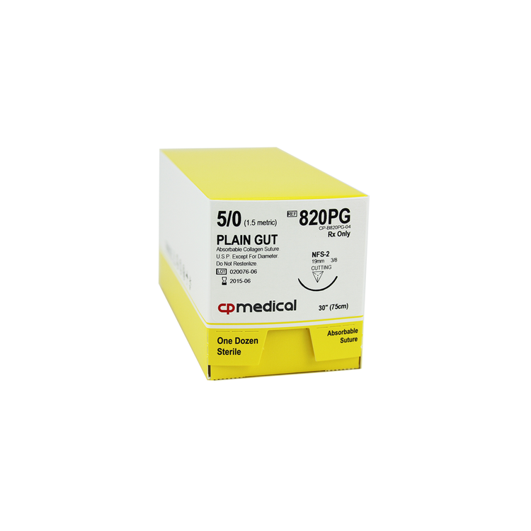 CP Medical 820PG Plain Gut , 5-0, Natural Absorbable Suture FS-2, 30"