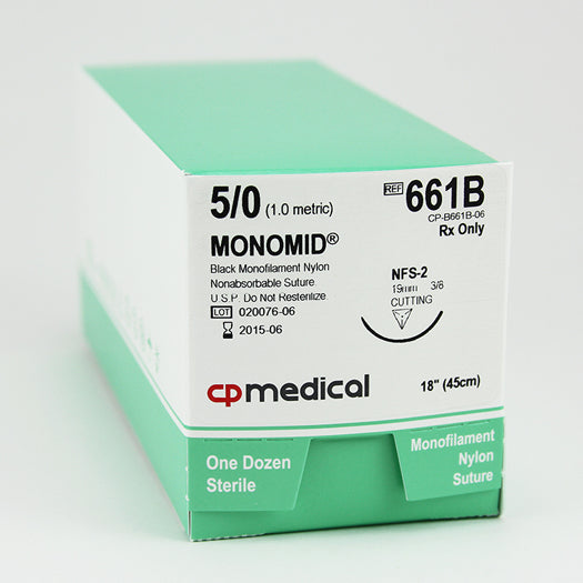 CP Medical 661B Nylon, Monofilament, 5-0, Non-Absorbable Suture, FS-2, Black, 18"