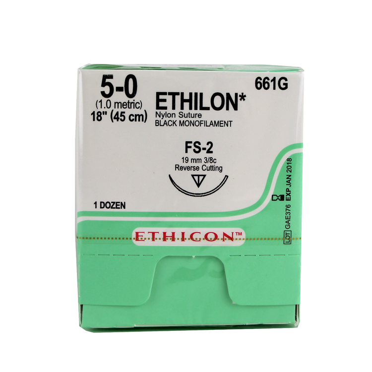Ethicon 661G Ethilon Nylon Suture, Monofilament, 5-0, Non-Absorbable, FS-2, Black, 18"