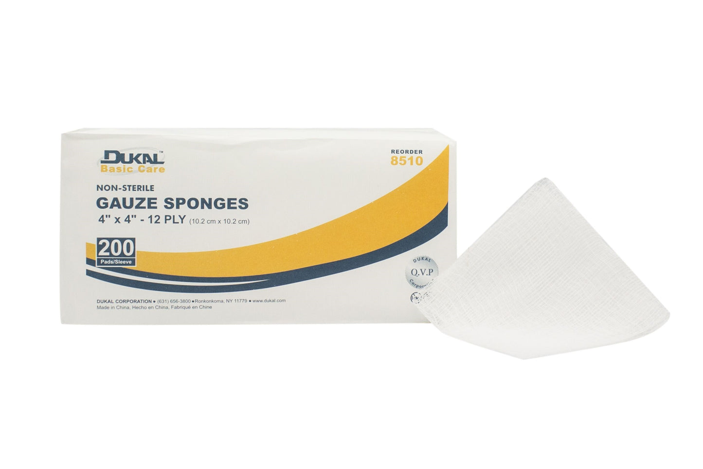 Dukal 8510 Woven Gauze Sponge, 4" x 4", Non-Sterile, 12-Ply, 200/Sleeve