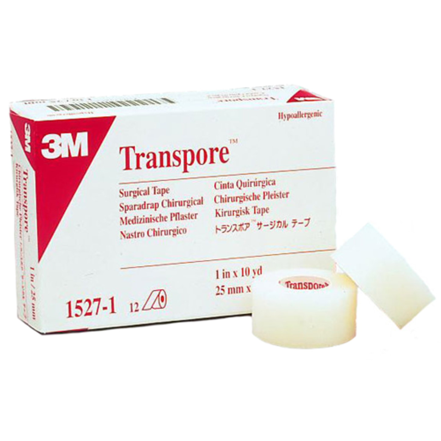 3M Transpore Plastic Surgincal Tape, 1 in x 10 yards, 12 rolls