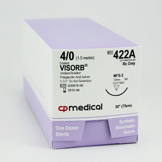 CP Medical 422A Braided, Polyglycolic Acid, 4-0, Absorbable Suture, Undyed, 30"