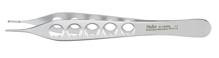 Miltex 6-123XL Adson Tissue Forceps, 4.75in, 1x2 Teeth w/Platform, Fenestrated Handle
