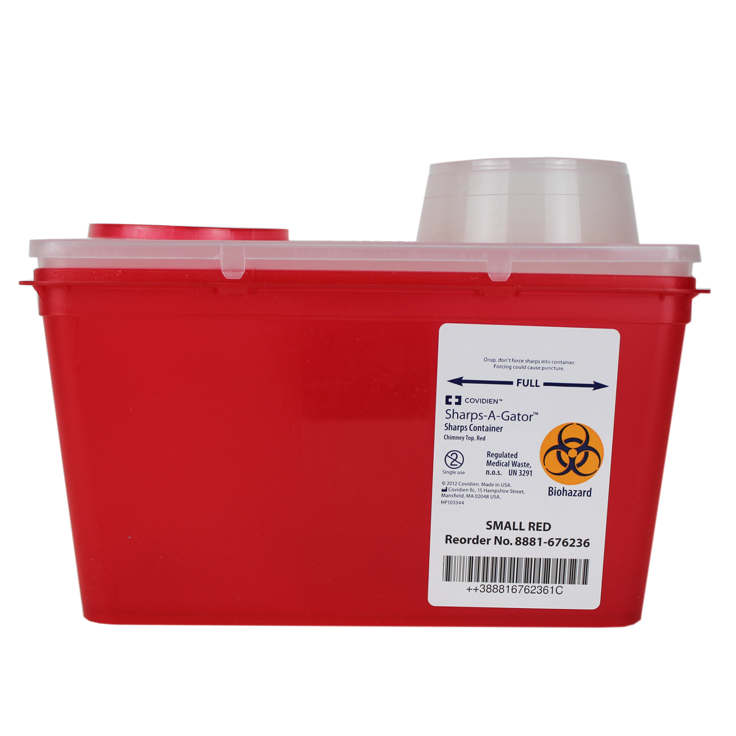 Covidien 8881-676236 Vertical Entry Sharps Container, 1 Gallon (4 Quart), 10" H x 7.5" W x 6.5" D