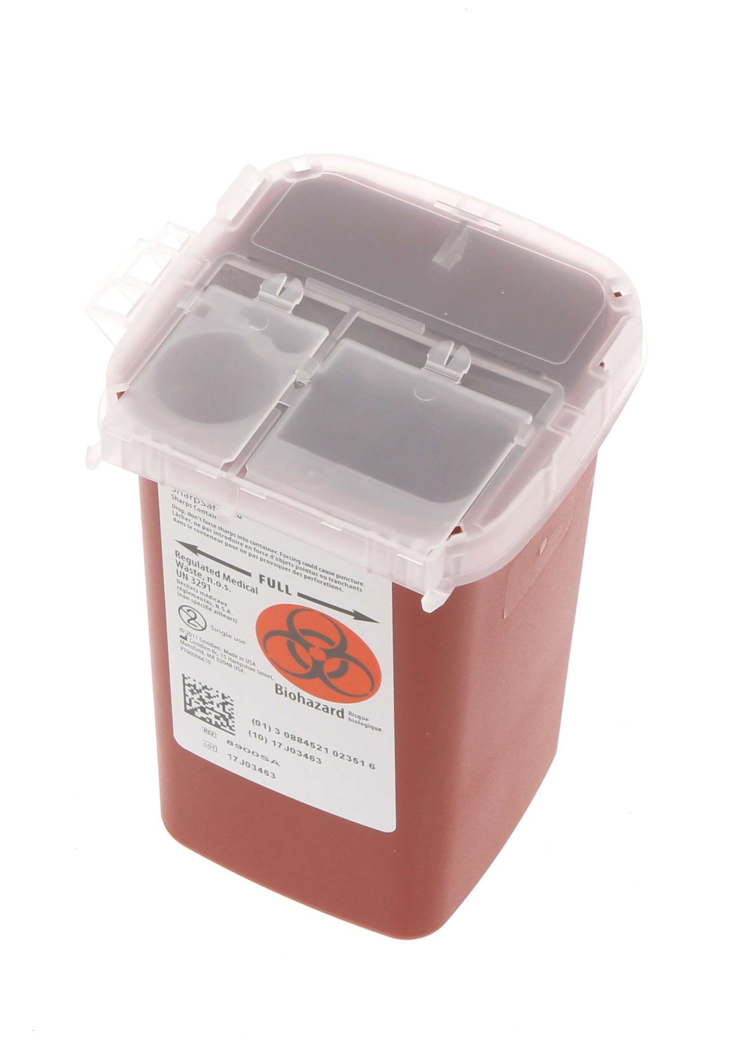 Covidien 8900SA Vertical Entry Tray Size Sharps Container, 1 Quart, 6.25" H x 4.5" W x 4.25" D