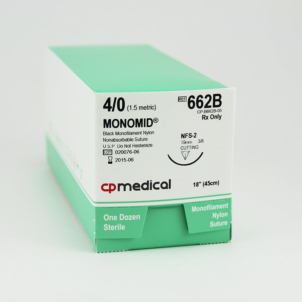 CP Medical 662B Nylon, Monofilament, 4-0, Non-Absorbable Suture, FS-2, Black, 18"