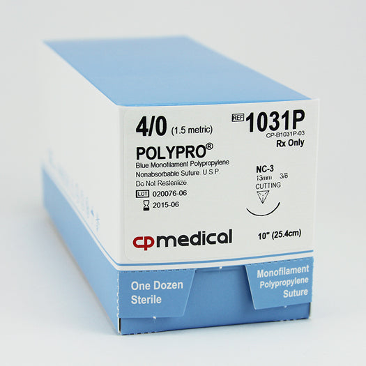 CP Medical 1031P Polypropylene, Monofilament, 4-0, Non-Absorbable Suture, C-3, Blue, 10"