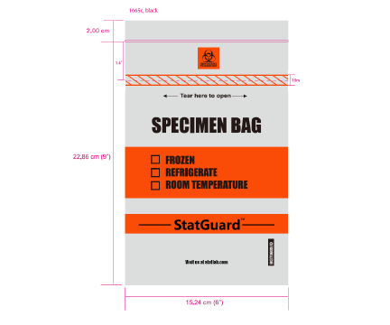 StatLab BGT0609D Specimen Transport Bag, 6" x 9"