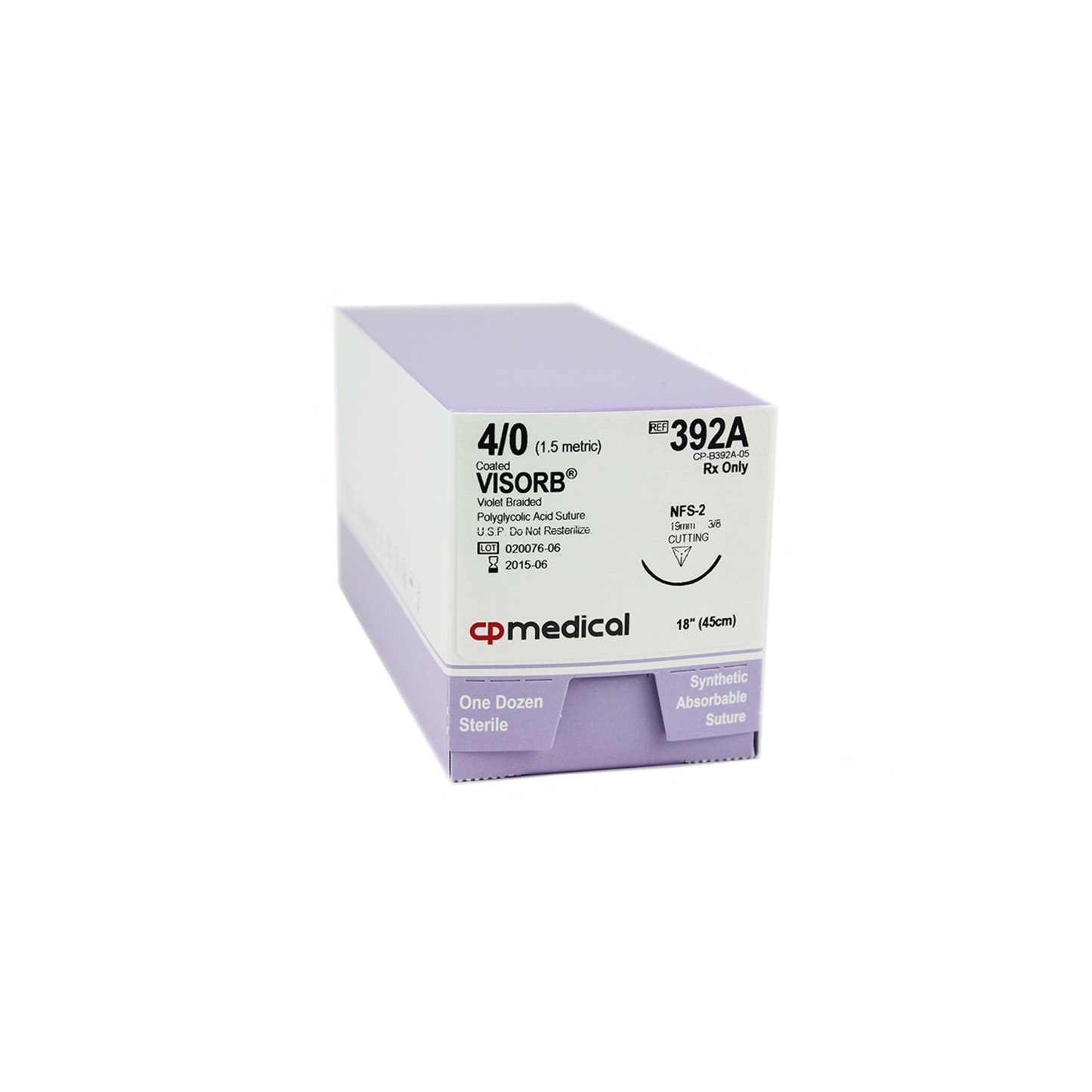 CP Medical 392A Braided, Polyglycolic Acid, 4-0, Absorbable Suture, FS-2, Violet, 18"
