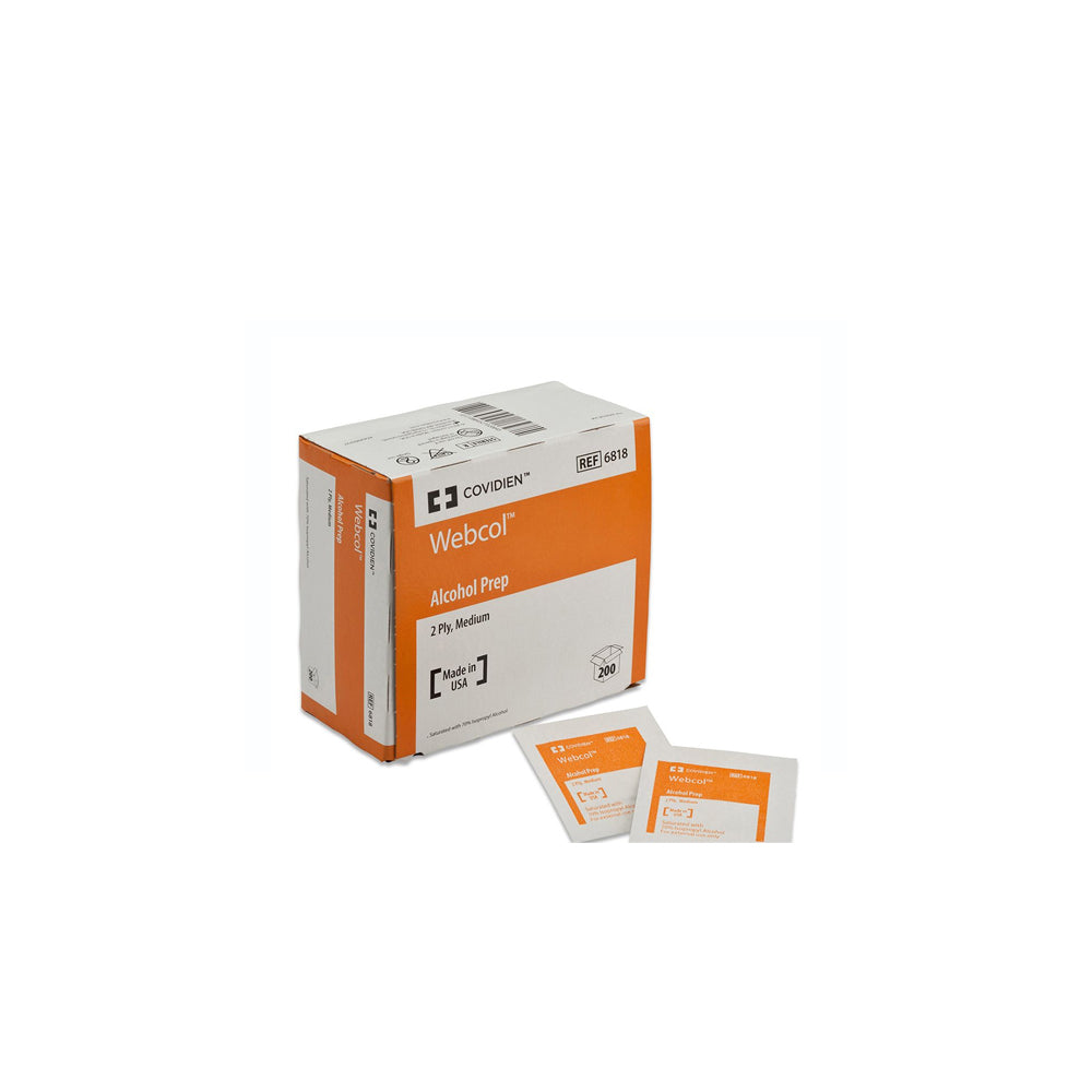 Coviden 6818 Webcol Alcohol Prep Pads, Sterile, Medium, Box of 200