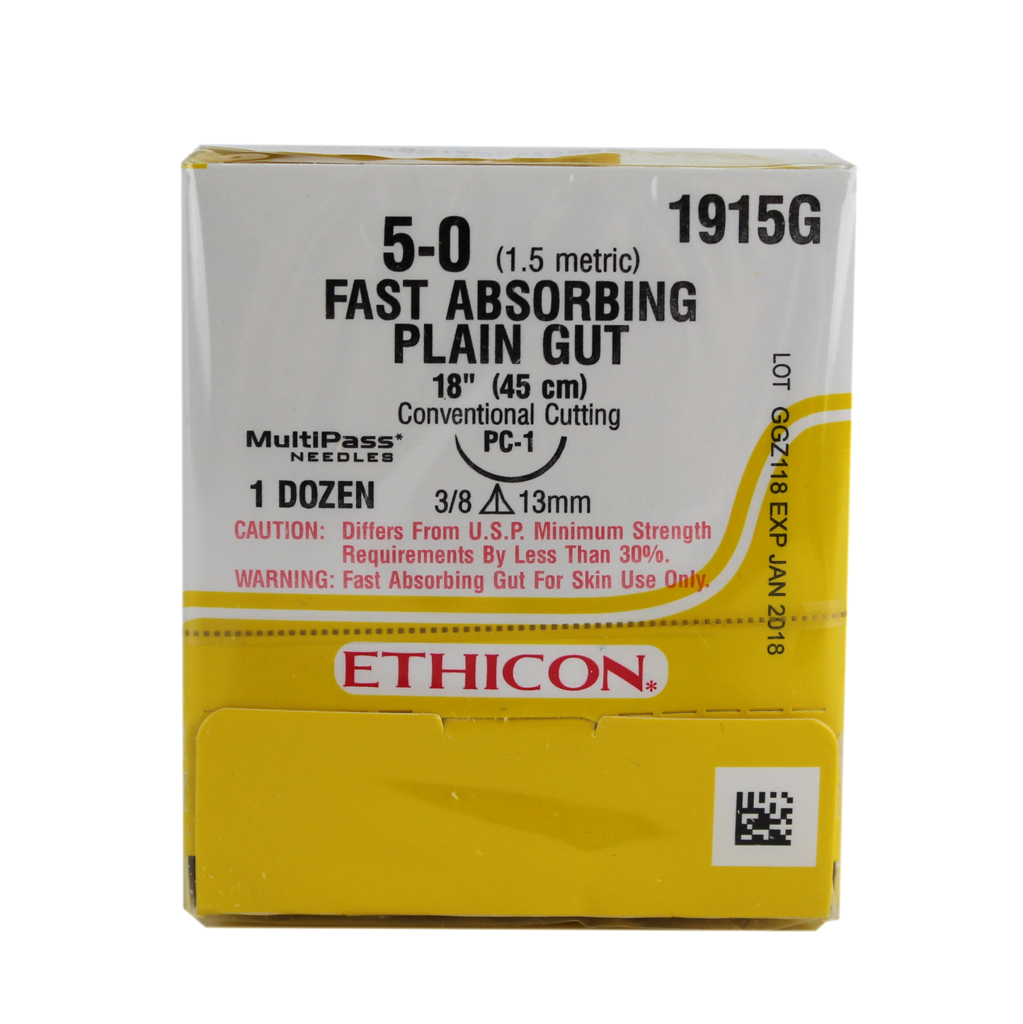 Ethicon 1915G Fast Absorbing Plain Gut Suture, 5-0, PC-1, 18"