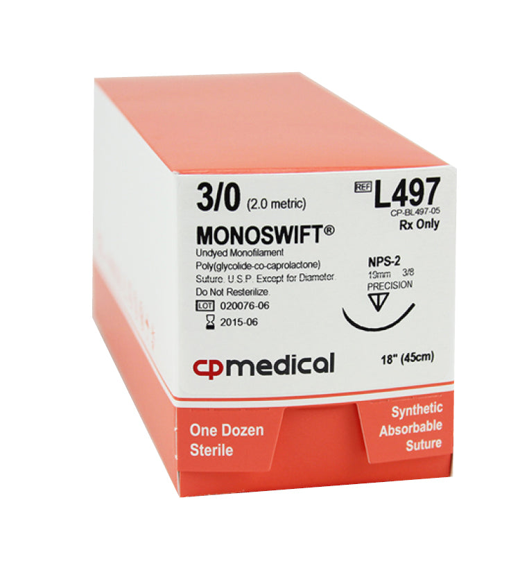CP Medical L497 Monoswift, 3-0, Absorbable Suture, PS-2, Undyed, 18"