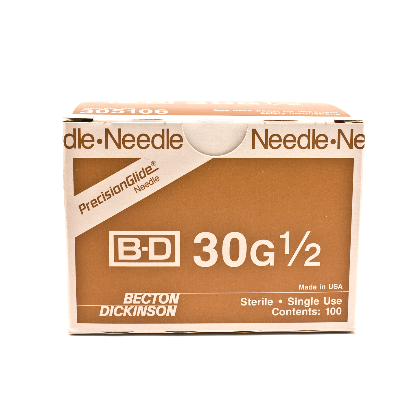 BD 305106 PrecisionGlide 30 G x 1/2 in. Hypodermic Plastic Blister Pack Needle