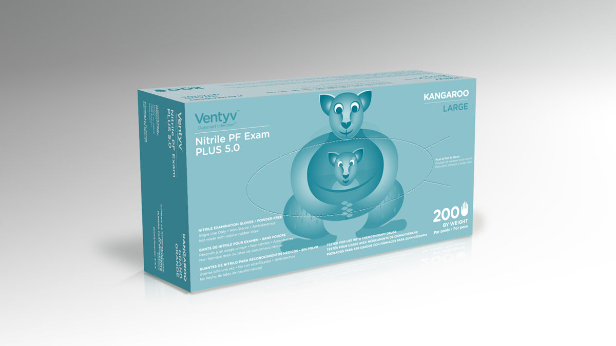 Ventyv 10336103 Blue Kangaroo Nitrile Gloves Box of 200, Large