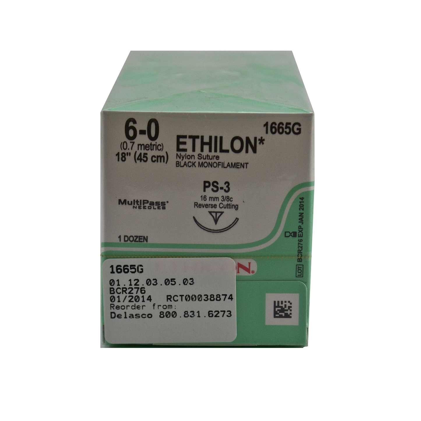Ethicon 1665G Ethilon Nylon Suture 6, 6-0, Black Monofilament, 18"