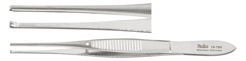 Miltex 18-786 Iris Forceps 4 in Straight 0.8 mm 1x2 Teeth