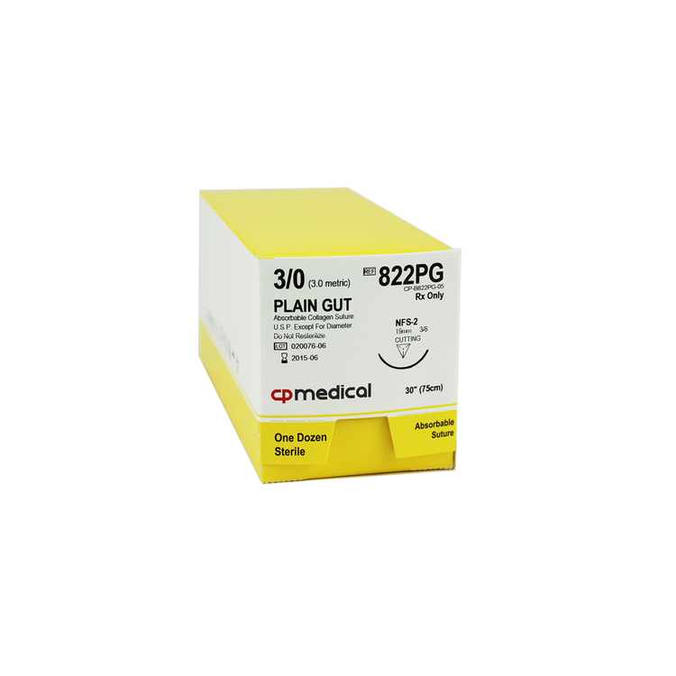 CP Medical 822PG Plain Gut, 3-0, Absorbable Suture, FS-2, 30"