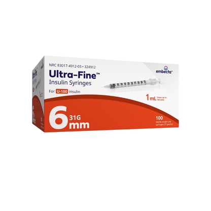 BD 324912 Ultra Fine 1 ml 31 G x 15/64 in. (6 mm) Insulin Syringe with Needle