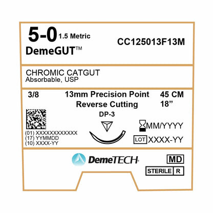 DemeTECH 18" Chromic Gut 5-0 Absorbable DP-3 Suture