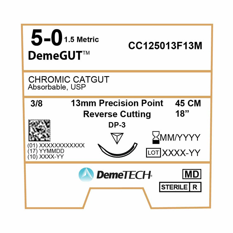 DemeTECH 18" Chromic Gut 5-0 Absorbable DP-3 Suture