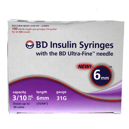 BD 324909 Ultra Fine 0.3 ml 31 G x 15/64 in. (6 mm) Insulin Syringe with Needle