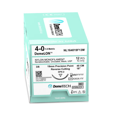 DemeTECH 18” Nylon Monofilament 4-0 Non-Absorbable DPS-2 Black Suture