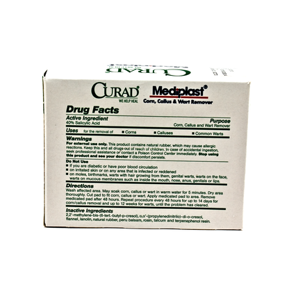 Curad 1496 Mediplast 40% Salicylic Acid Plaster, Corn, Callus and Wart Remover, 2 x 3 in, 25 Pads