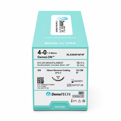 DemeTECH 9" Nylon Monofilament 4-0 Non-Absorbable DFS-3 Suture