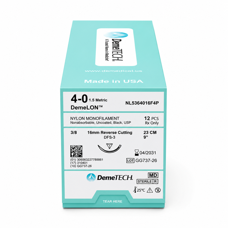 DemeTECH 9" Nylon Monofilament 4-0 Non-Absorbable DFS-3 Suture