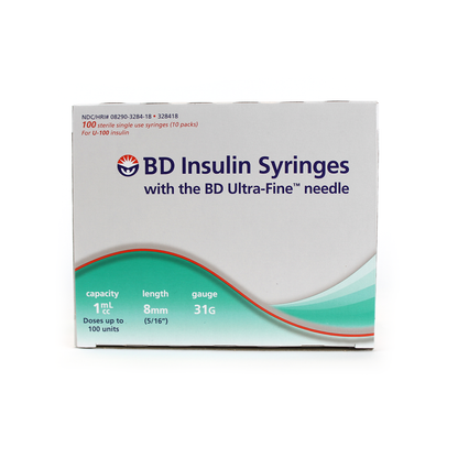 BD 328418 Ultra Fine 1 ml 31 G x 5/16 in. (8 mm) Insulin Syringe with Needle