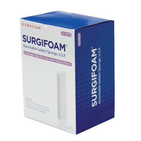 Ethicon 1972 SURGIFOAM Absorbable Gelatin Sponge, 12 sq cm (2 cm x 6 cm) x 7 mm