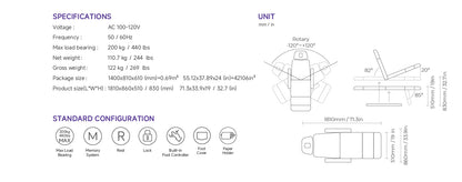 Silverfox Swivel Facial Bed with Handheld Remote and Foot Controls