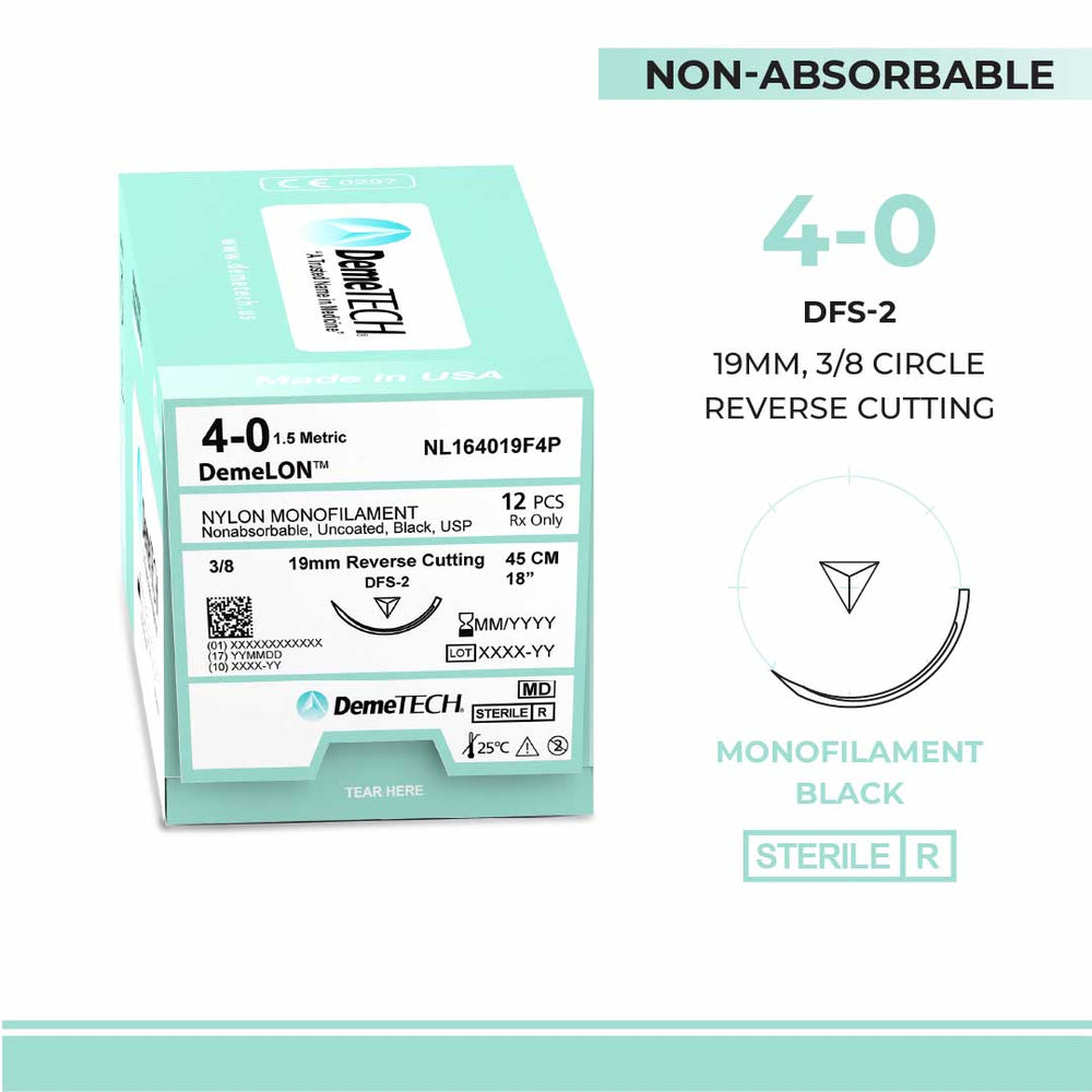 DemeTECH 18” Nylon Monofilament 4-0 Non-Absorbable DFS-2 Black Suture
