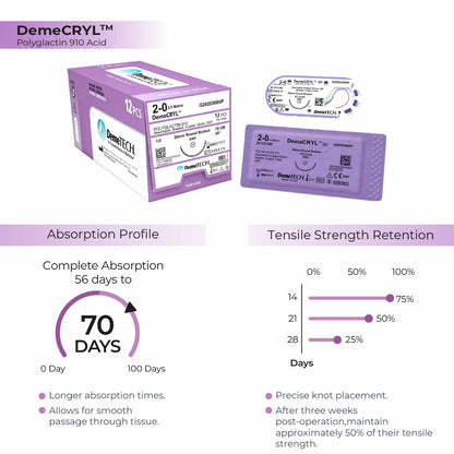 DemeTECH 3-0 Polyglactin 910 Synthetic 18" Absorbable DPS-2 Suture