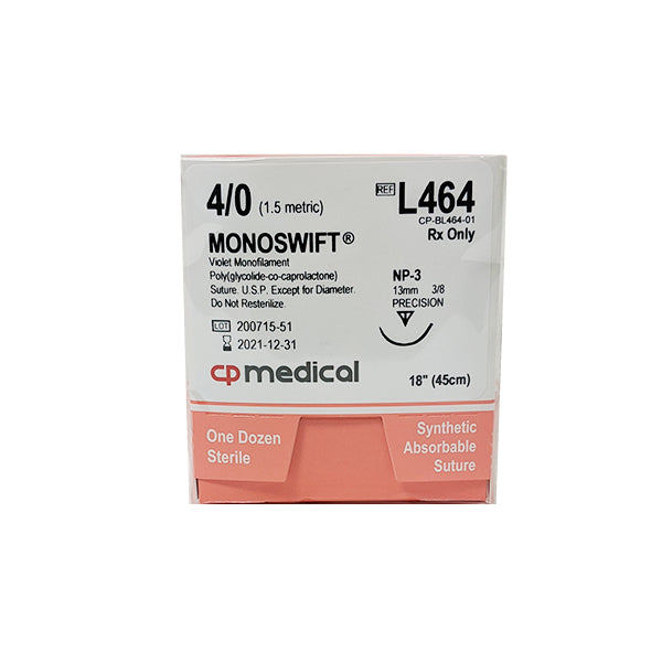 CP Medical L464 Monoswift, 4-0, Absorbable Suture, NP-3, Violet, 18"