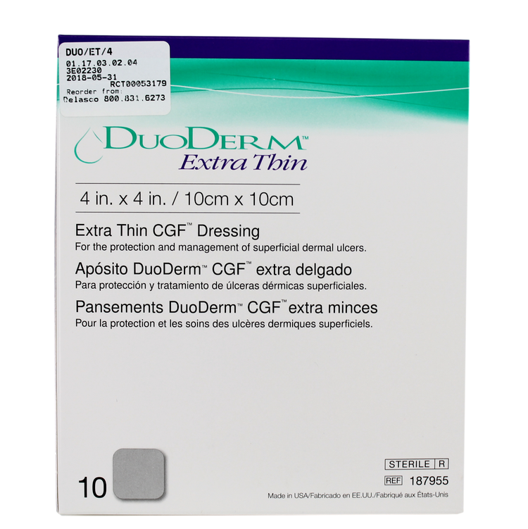 DuoDERM 197955 Hydrocolloid Dressing, Extra Thin, 4" X 4", Square, Ste - Delasco DuoDERM 197955 Hydrocolloid Dressing, Extra Thin, 4" X 4", Square, Ste - Delasco