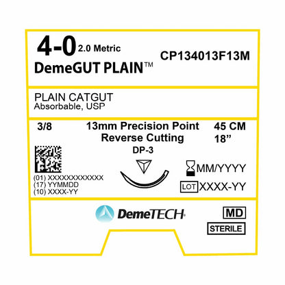 DemeTECH 18” Plain Gut 4-0 Absorbable Beige DP-3 Suture