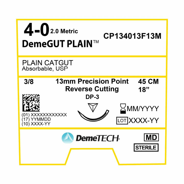 DemeTECH 18” Plain Gut 4-0 Absorbable Beige DP-3 Suture