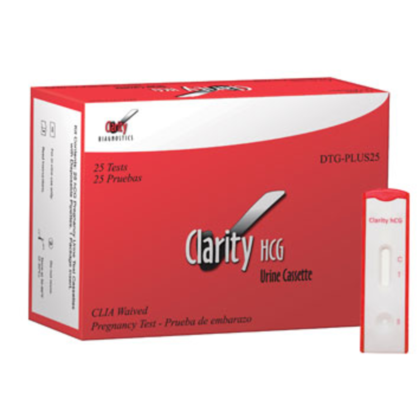 Clarity DTG-PLUS25 HCG Single Step Urine Cassette Pregnancy Test, 25 Tests
