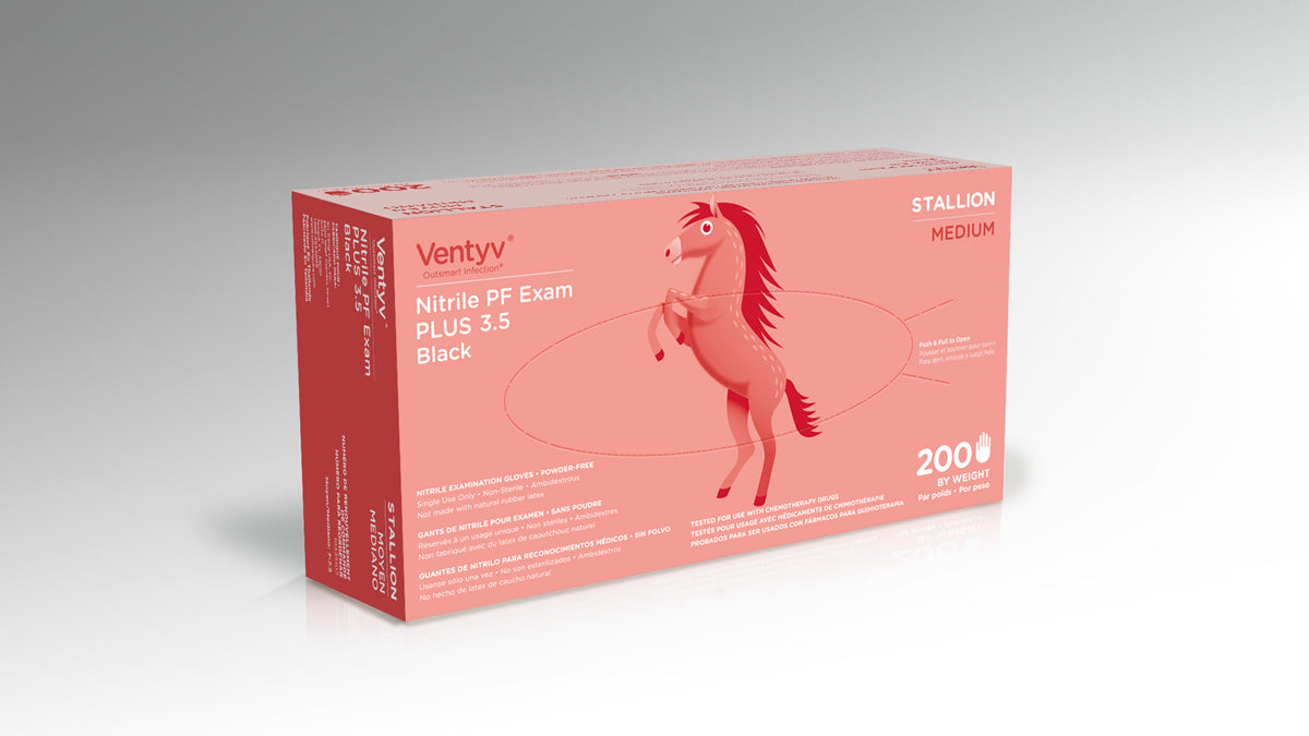 Ventyv 10320107 Black Stallion Nitrile Gloves Box of 100, Medium