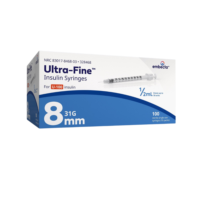 Embecta (BD) 328468 Ultra Fine 0.5 ml 31 G x 5/16 in. (8 mm) Insulin Syringe with Needle