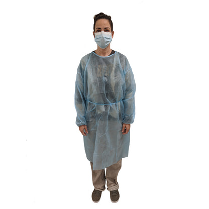 Dukal 301BL Fluid Resistant Isolation Gown, Blue, One Size