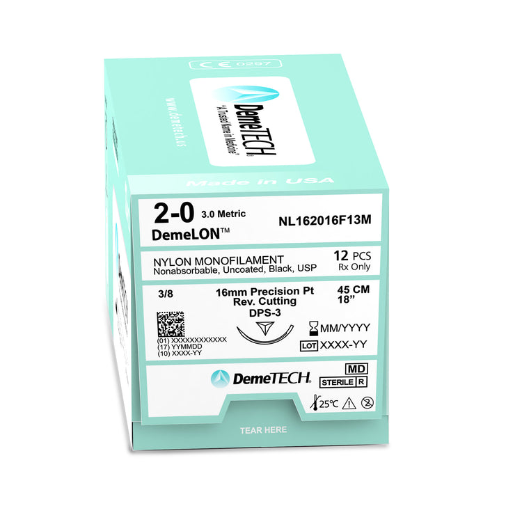 DemeTECH 18" Nylon Monofilament 2-0 Non-Absorbable DPS-3 Black Suture 12/Box