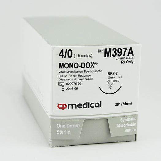 CP Medical M397A Polydioxanone, Monofilament, 4-0, Absorbable Suture, FS-2, Violet, 30"
